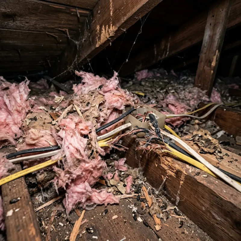 Contaminated ceiling insulation being assessed in a Fitzroy North roof space