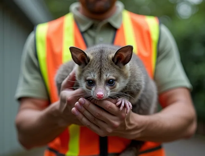 Animal handler safely recovering a deceased possum in Fitzroy North